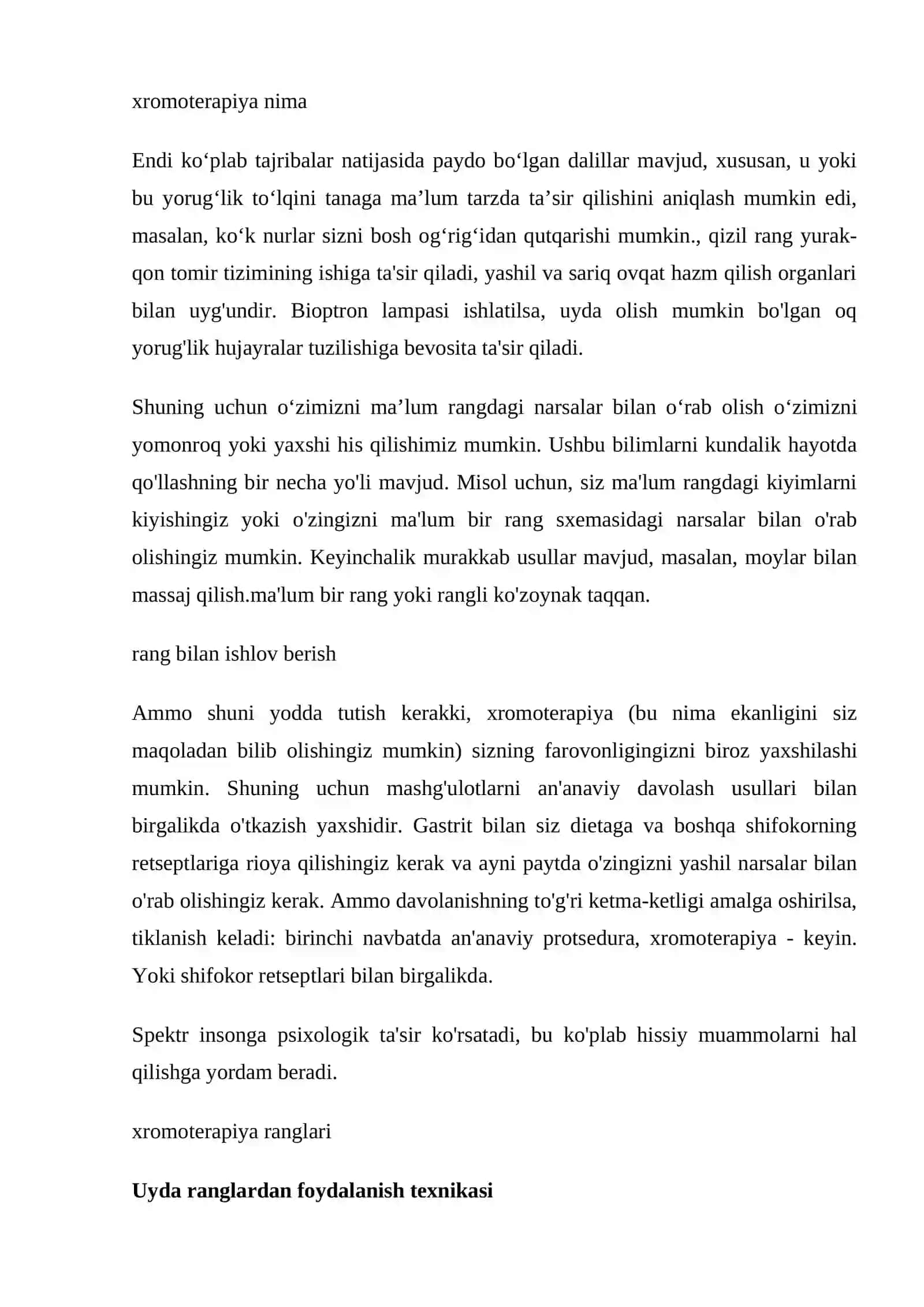 YORUG`LIK BILAN DAVOLASH. XROMOTERAPIYA 2