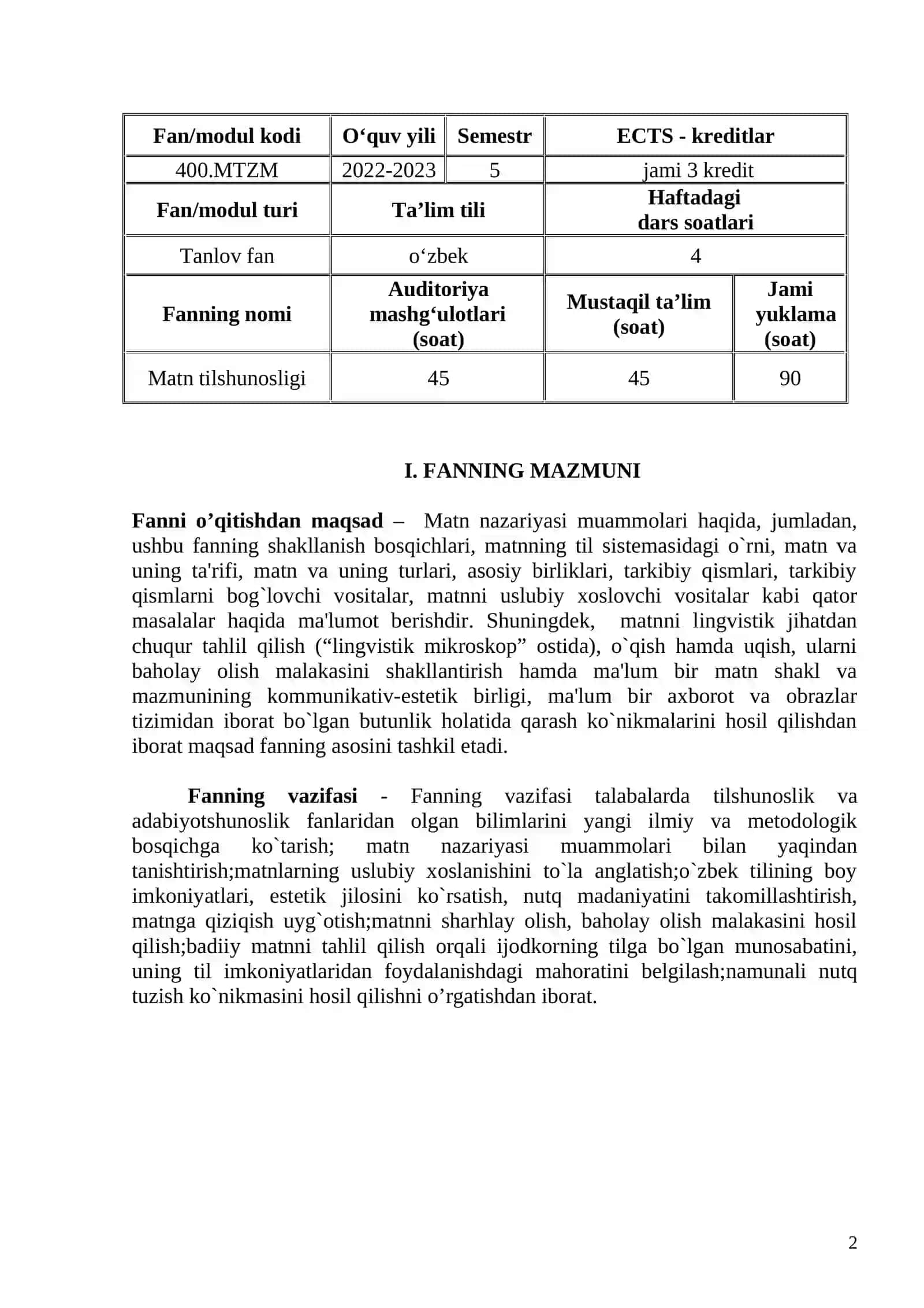 MATN TILSHUNOSLIGI 2