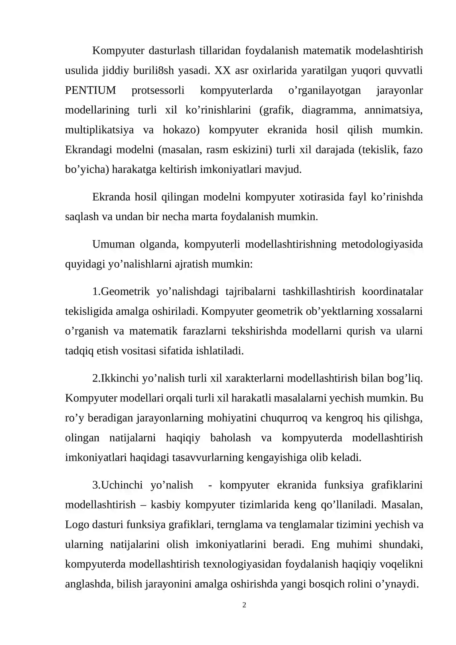 Kompyuterda modellashtirish va uning mohiyati 2