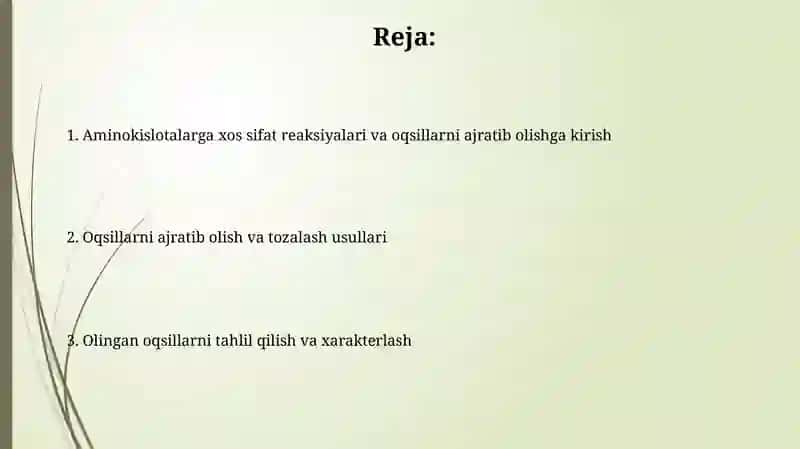Aminokislotalarga xos sifat reaksiyalari va oqsillarni ajratib olish 2