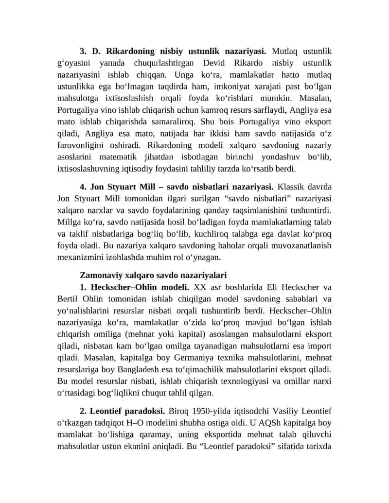 Xalqaro savdo nazariyalari: klassik va zamonaviy yondashuvlar 2