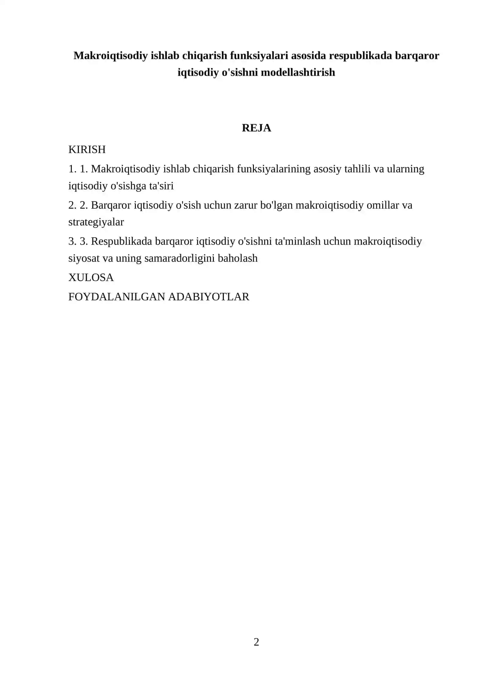 Makroiqtisodiy ishlab chiqarish funksiyalari asosida respublikada barqaror iqtisodiy o'sishni modellashtirish 2