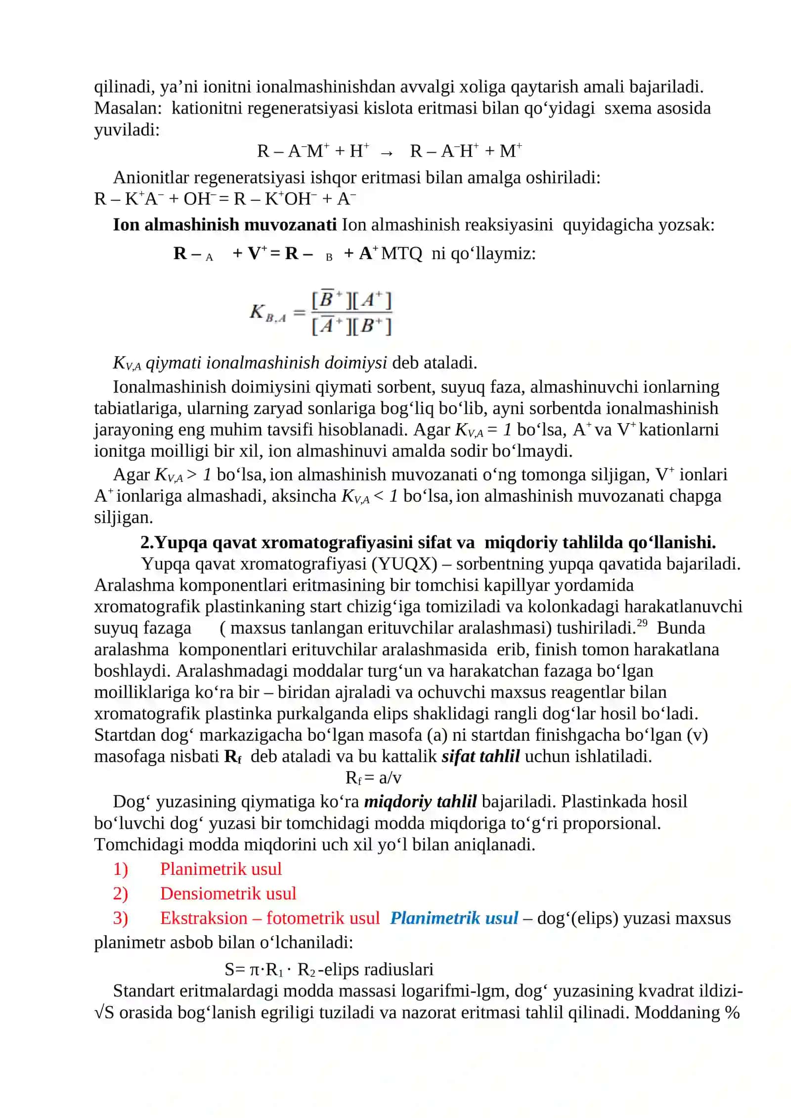YUZAVIY VA ION ALMASHINISH XROMATOGRAFIYASI 2