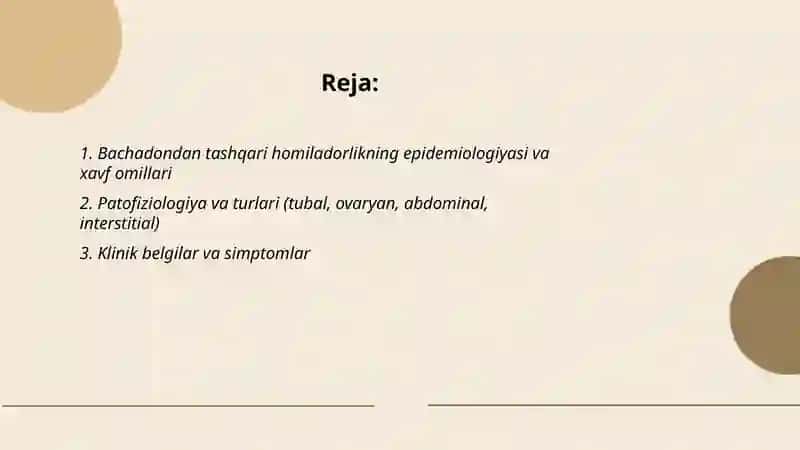 Bachadondan tashqari homiladorlik. Tashxislash. Olib borish. Shoshilinch choralar. Amaliyotdan keyin olib borish taktikasi 2