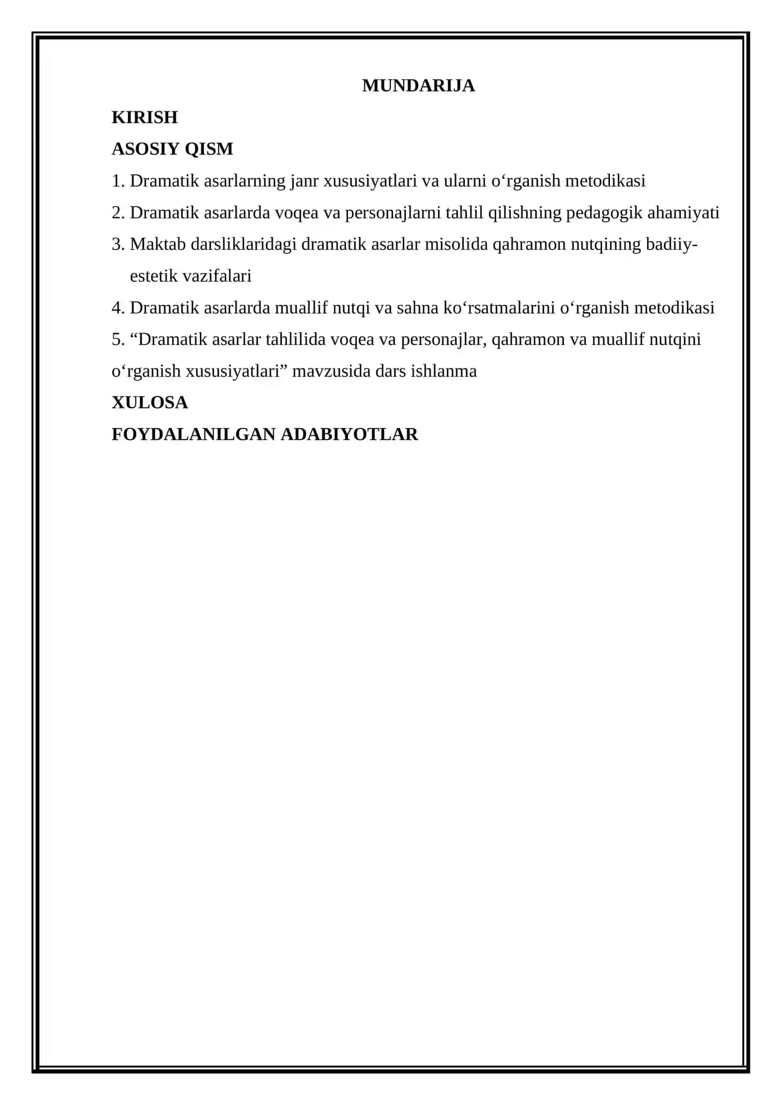Dramatik asarlar tahlilida  voqea va personajlar  qahramon va muallif nutqini o'rganish  xususiyatlari  (Maktab darsliklariga kiritilgan asarlar misolida) 2