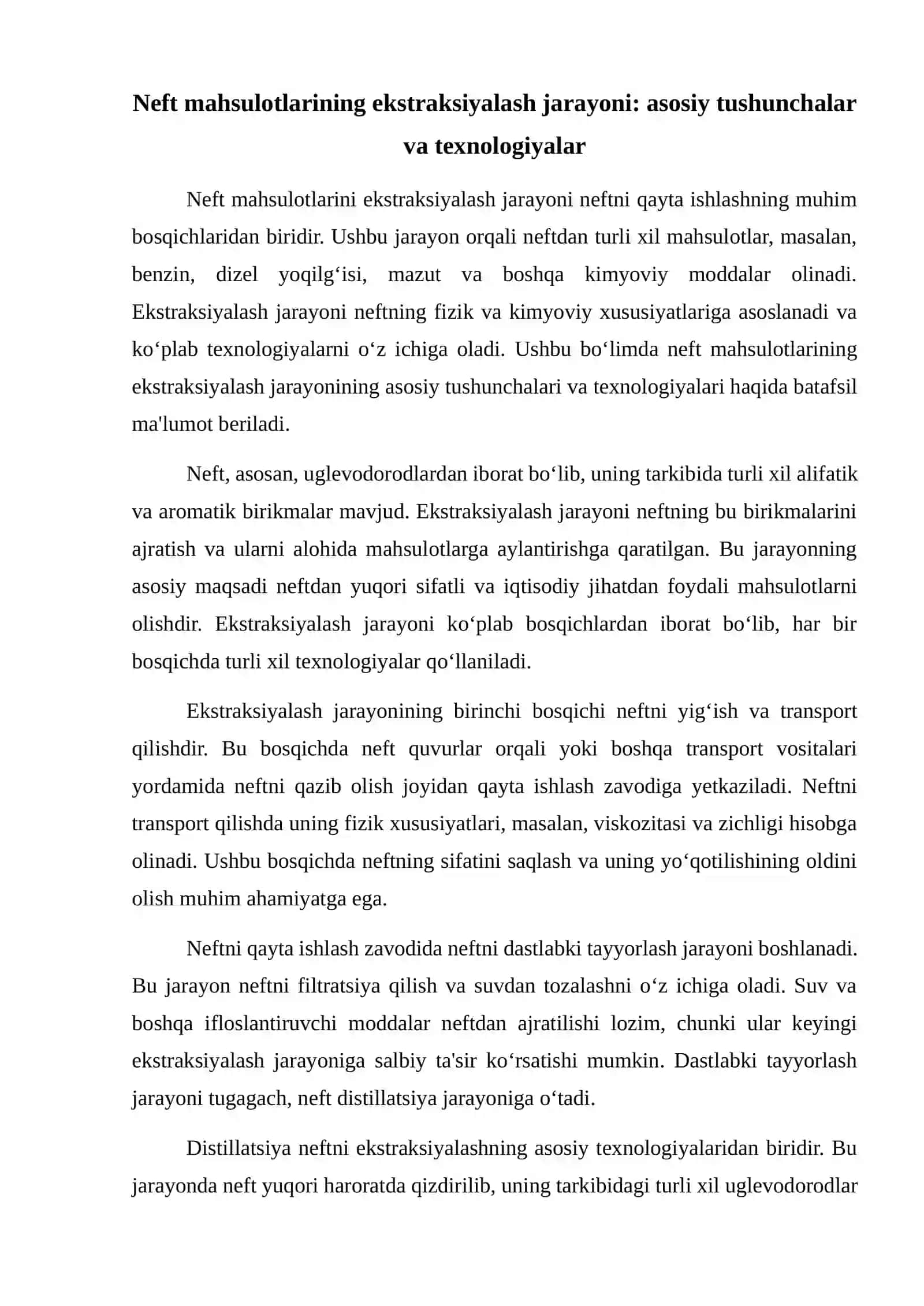 Neft mahsulotlarini ekstraksiyalash 2