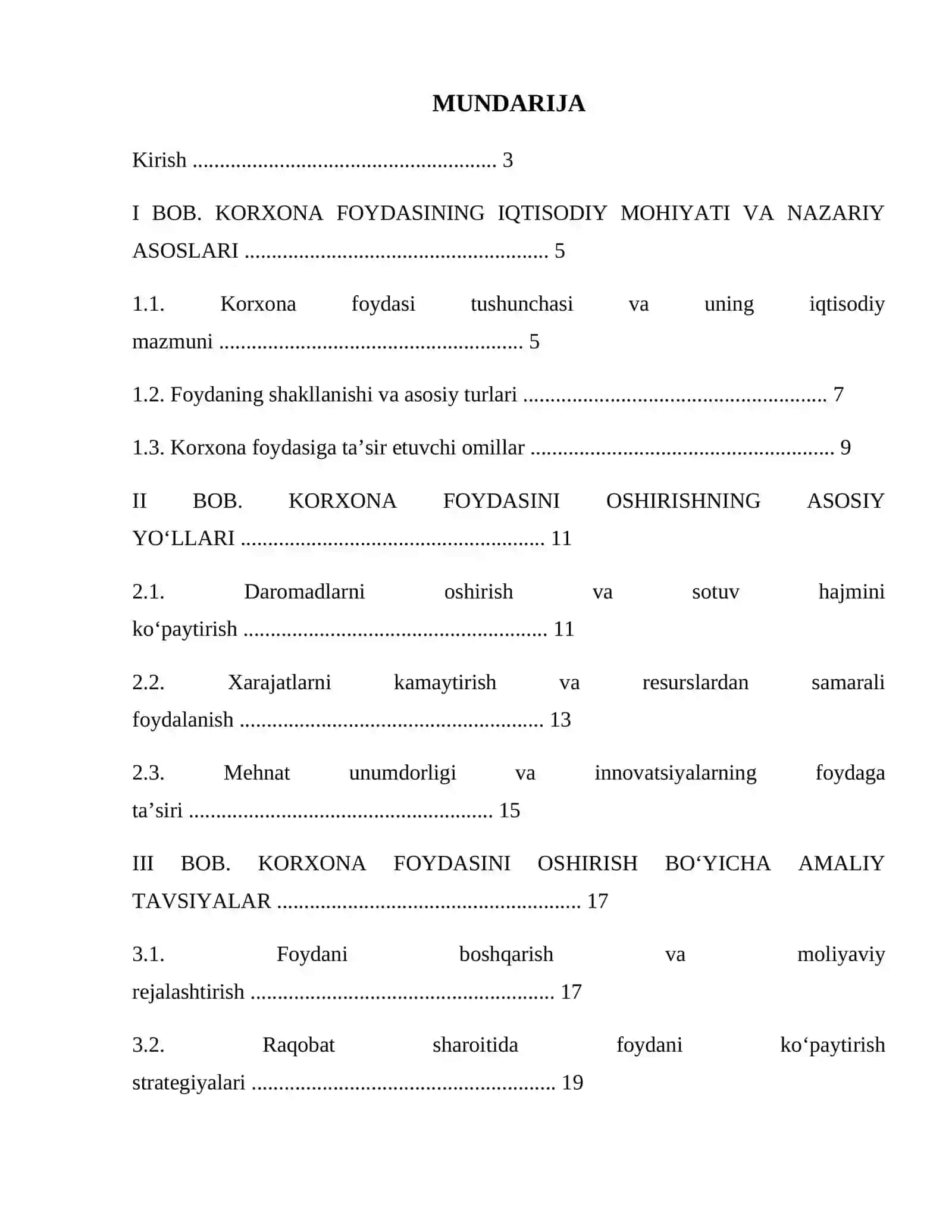 Korxona foydasini oshirish yo‘llari — tayyor kurs ishi 2