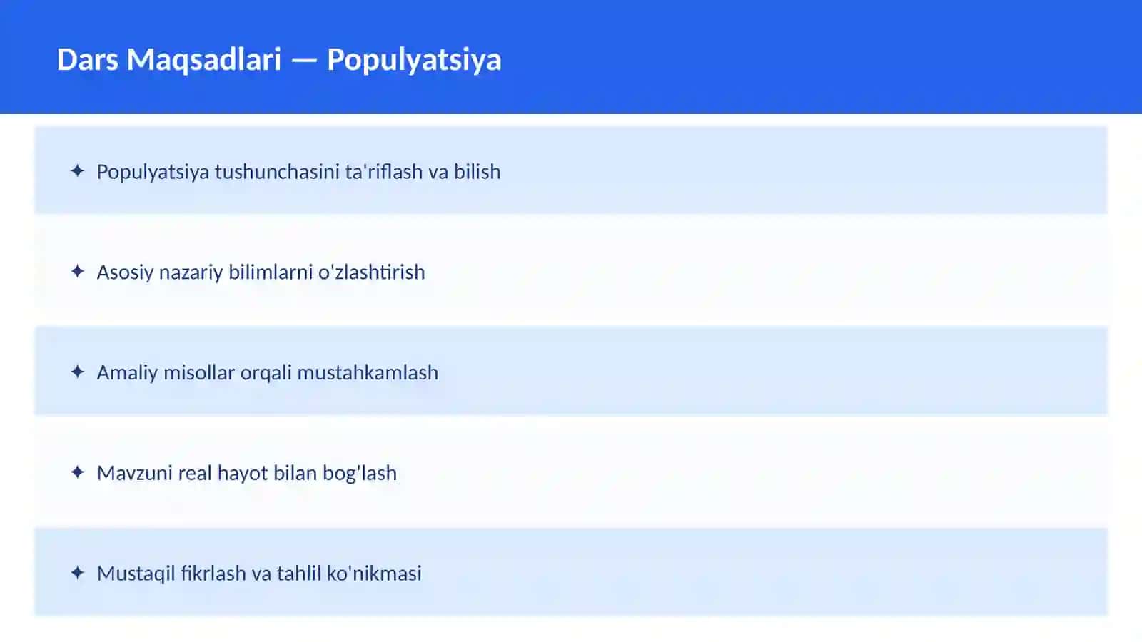 Dars ishlanma: Populyatsiya 2