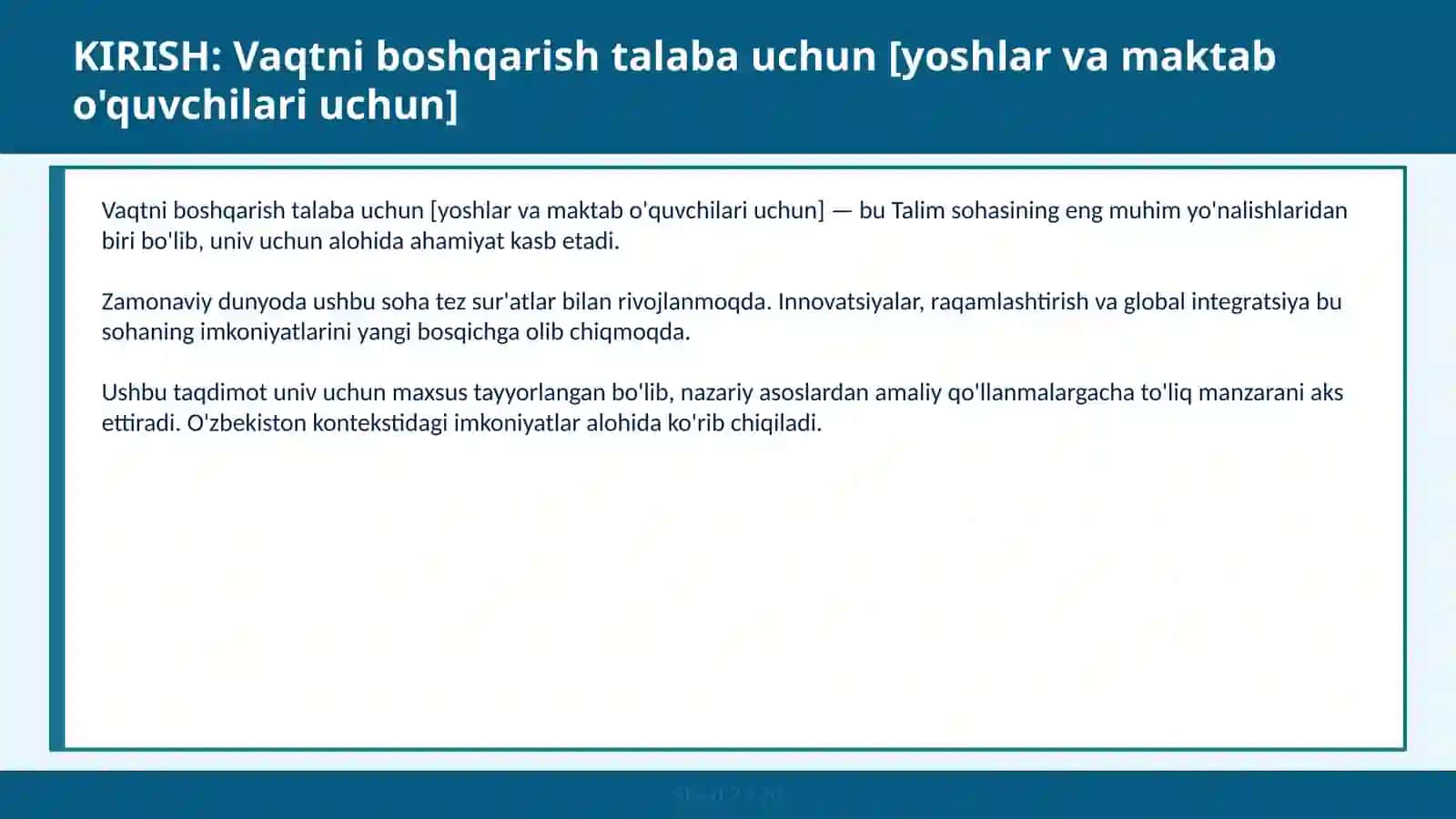 Vaqtni boshqarish talaba uchun [YOSHLAR VA MAKTAB O'QUVCHILARI UCHUN] 2