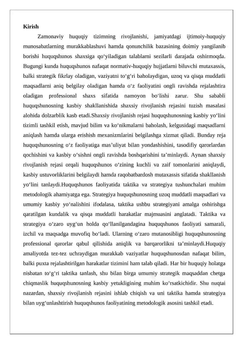 Huquqshunoslikda rivojlanish rejasini tuzish 2