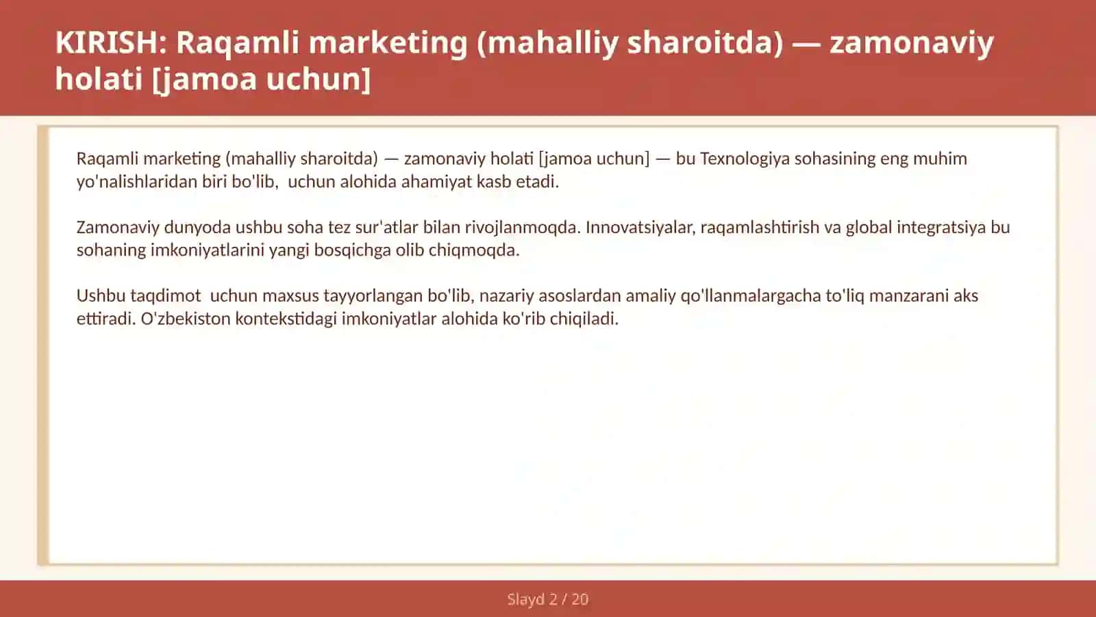 Raqamli marketing (mahalliy sharoitda) — zamonaviy holati [jamoa uchun] 2