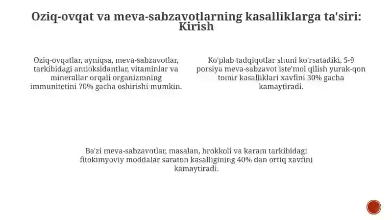 Oziq-ovqatlar va meva-sabzavotlarning kasalliklarga ta'siri 2