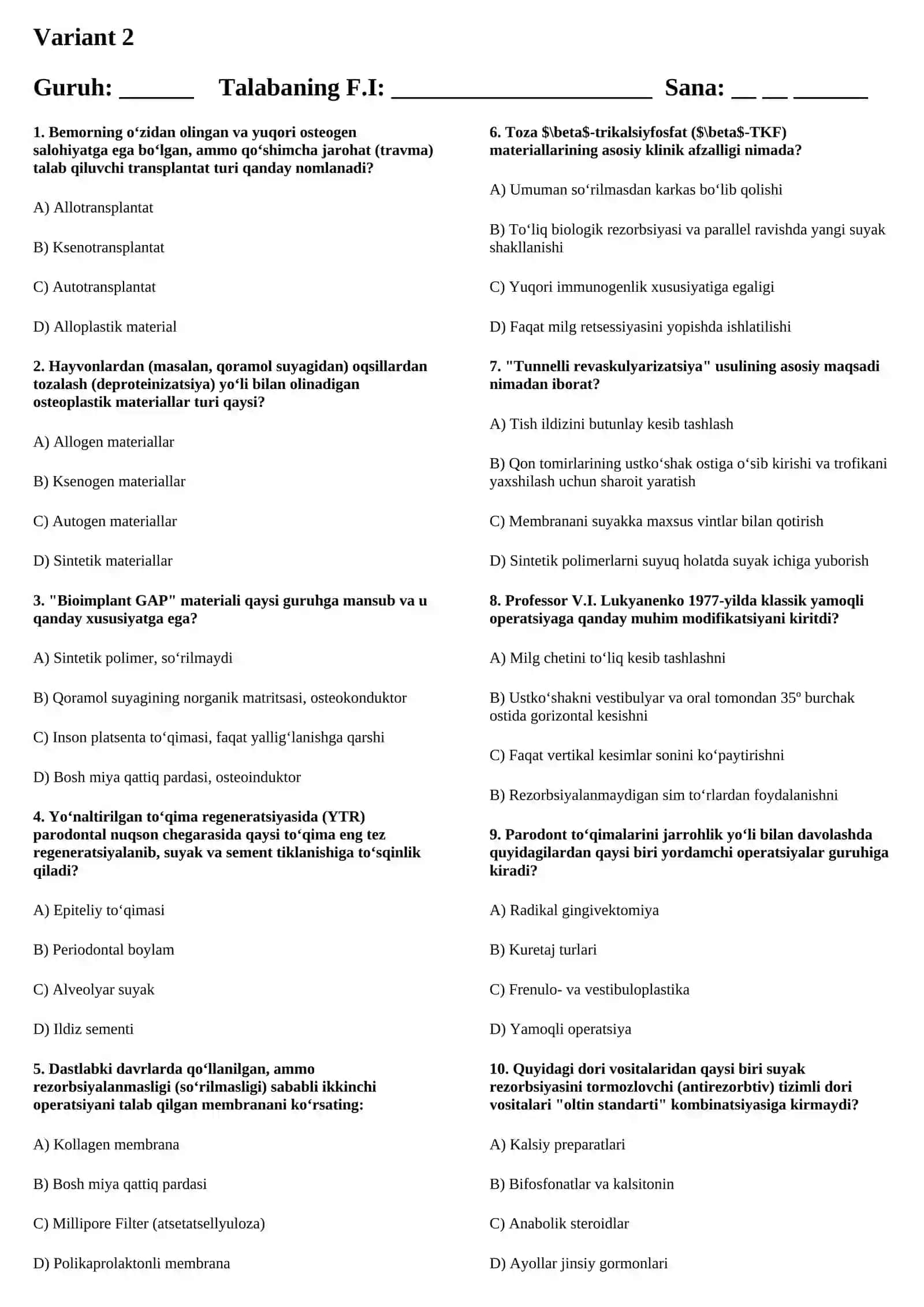 Paradontologiyadan test 2