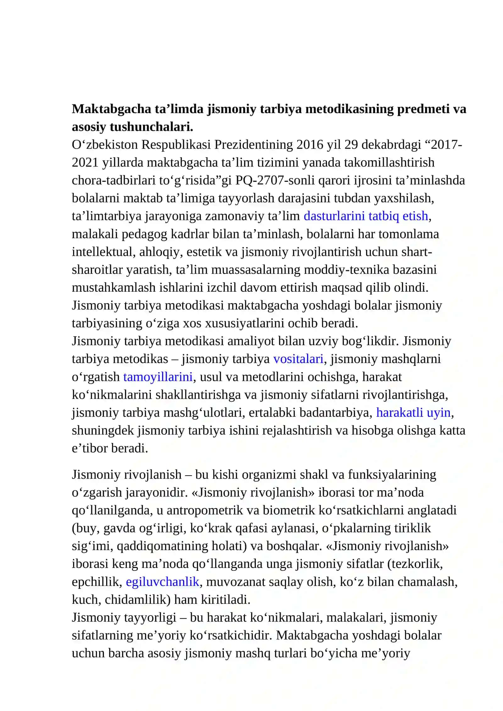 Bolalar jismoniy tarbiyasi fanining Jismoniy tarbiya metodikasining metodologik, ilmiy nazariy, psixologik-pedogogik asoslari 2