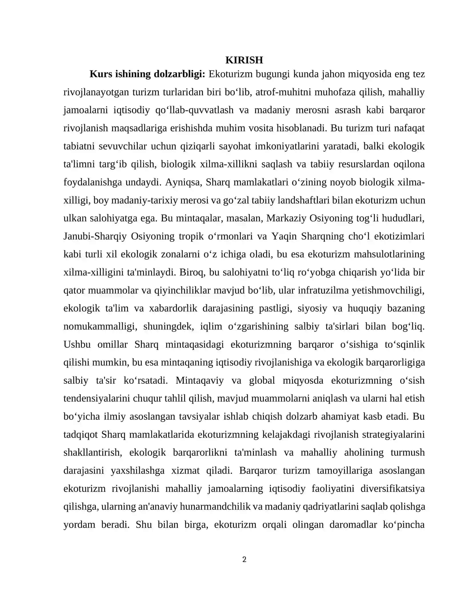 EKOTURIZMNING SHARQ MAMLAKATLARIDA O'SISH TENDENSIYALARI VA MUAMMOLARI 2