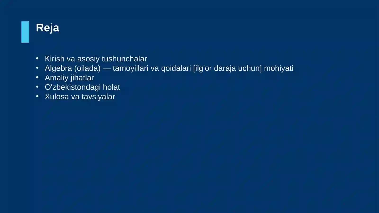 Algebra (oilada) — tamoyillari va qoidalari [ilg'or daraja uchun] 2