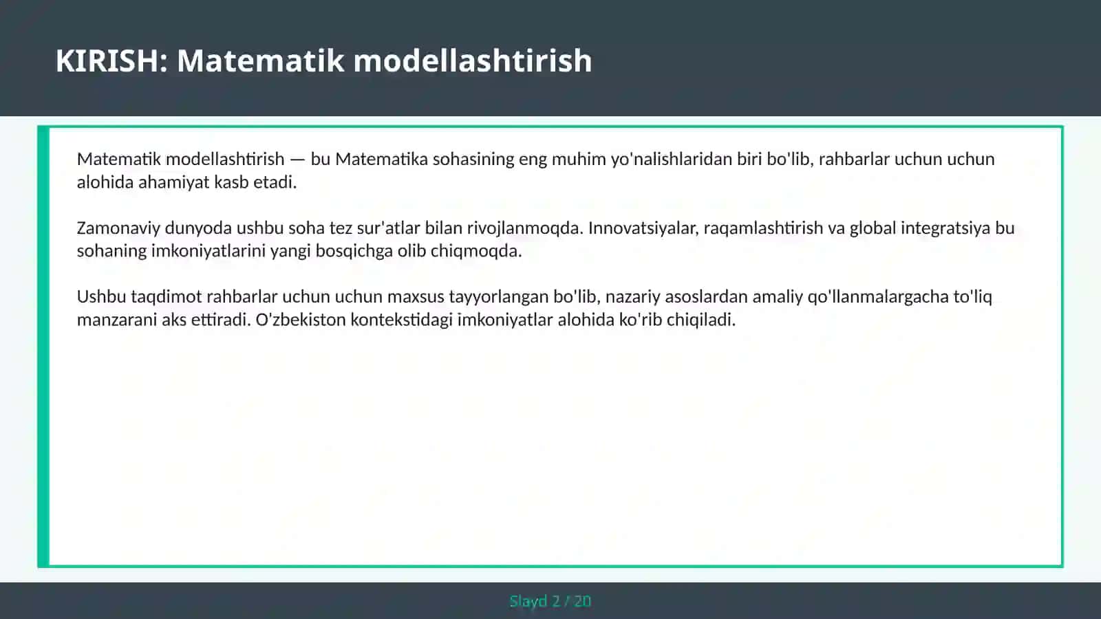 Matematik modellashtirish 2