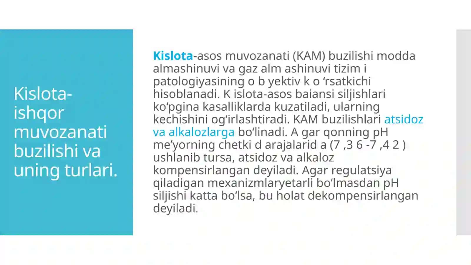 Kislota ishqor muvozanati patofiziologiyasi 2