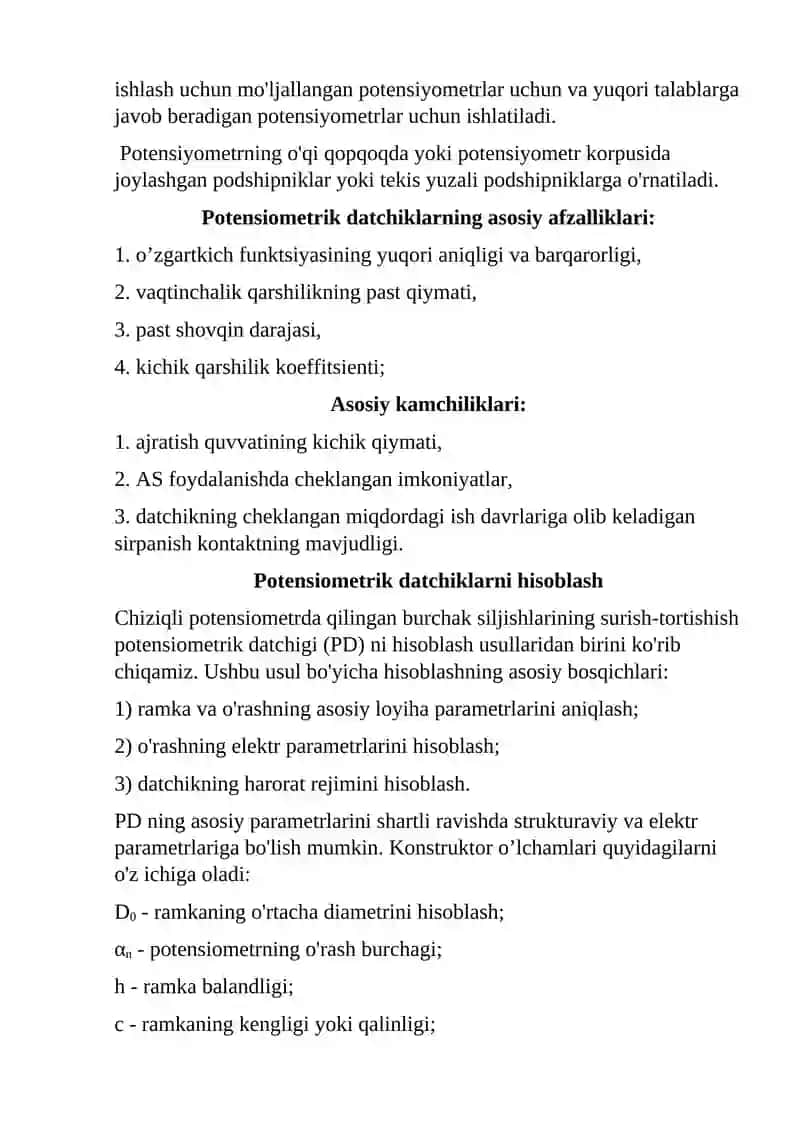 Potensiometrik o'zgartkichlar 2