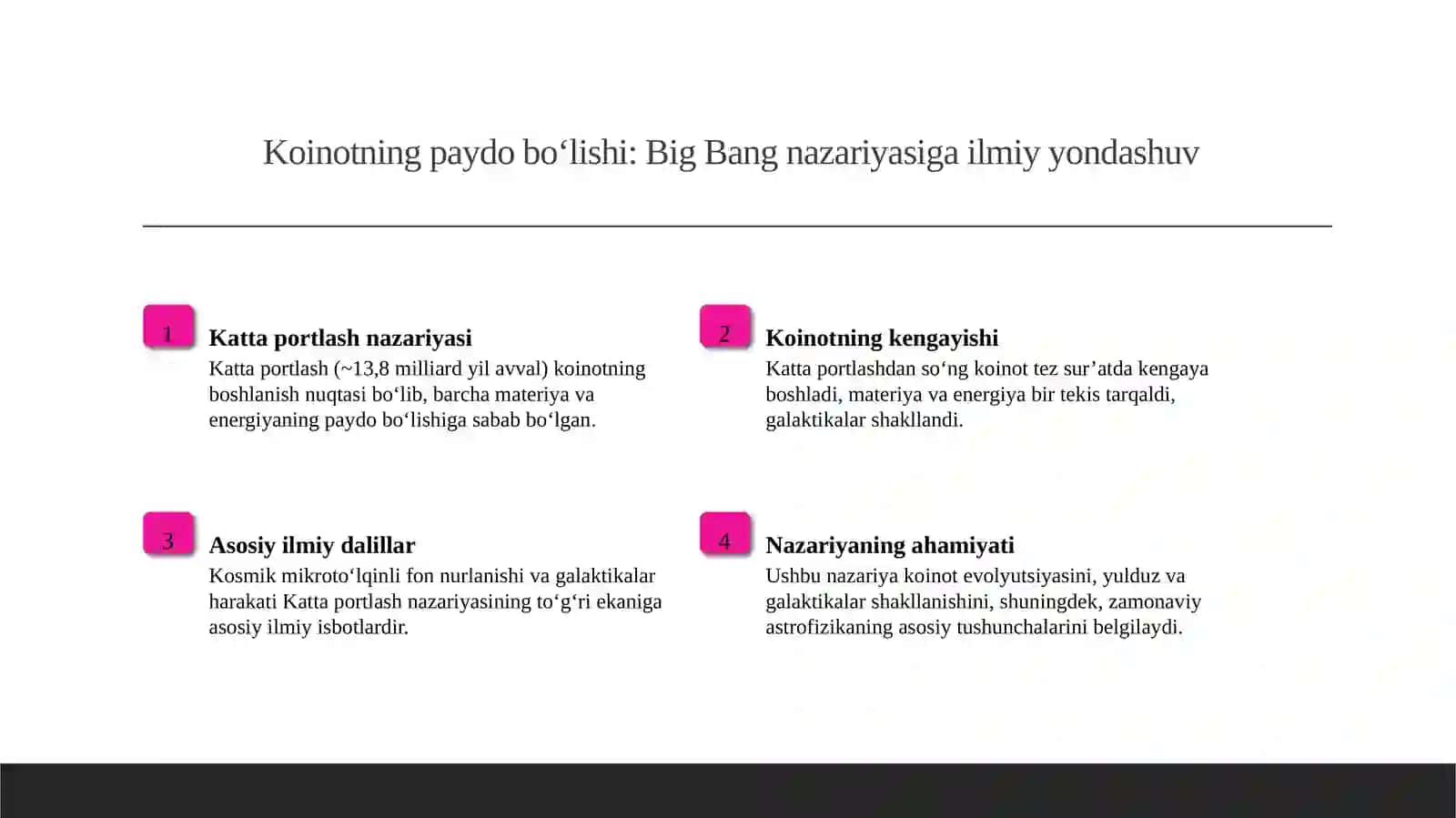 Olamning paydo bo'lishi va evolyutsiyasi 2