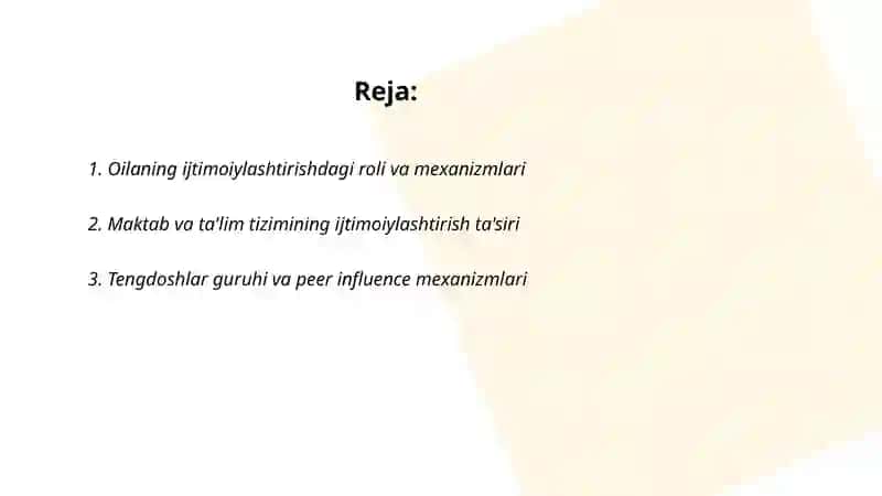 Ijtimoiylashtirish omillari va mexanizmlari 2
