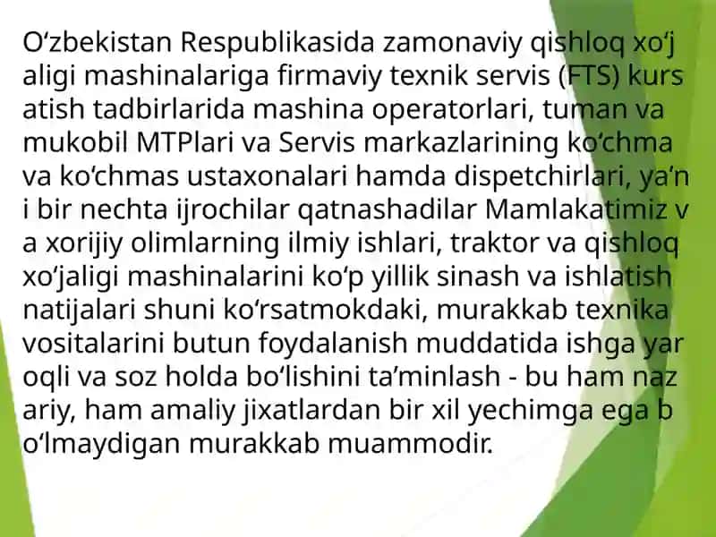 Mashinalar texnik xizmat ko‘rsatishni tashkillashtirish asoslari 2