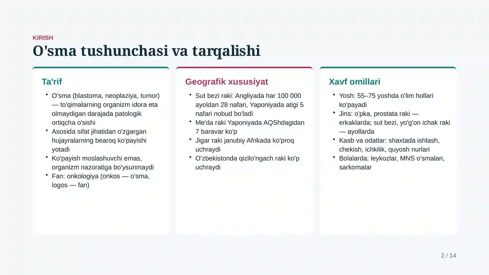 PATOLOGIK ANATOMIYA · ONKOMORFOLOGIYA 2