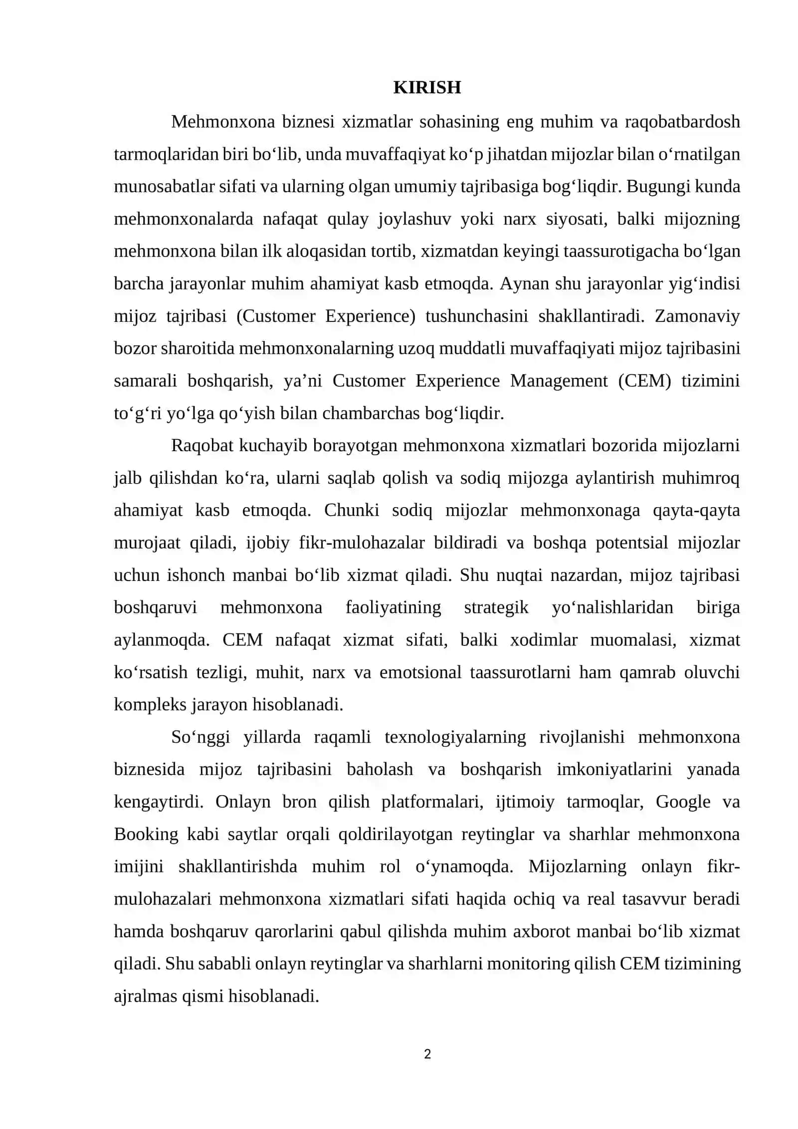 Mehmonxonalarda mijoz tajribasi boshqaruvi (Customer Experience Management - CEM) 2