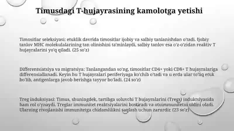 Timusdagi T-Limfotsitlarning Yetilish Jarayoni(Antigenga BogʻLiq BoʻLmagan Immunogenez) 2