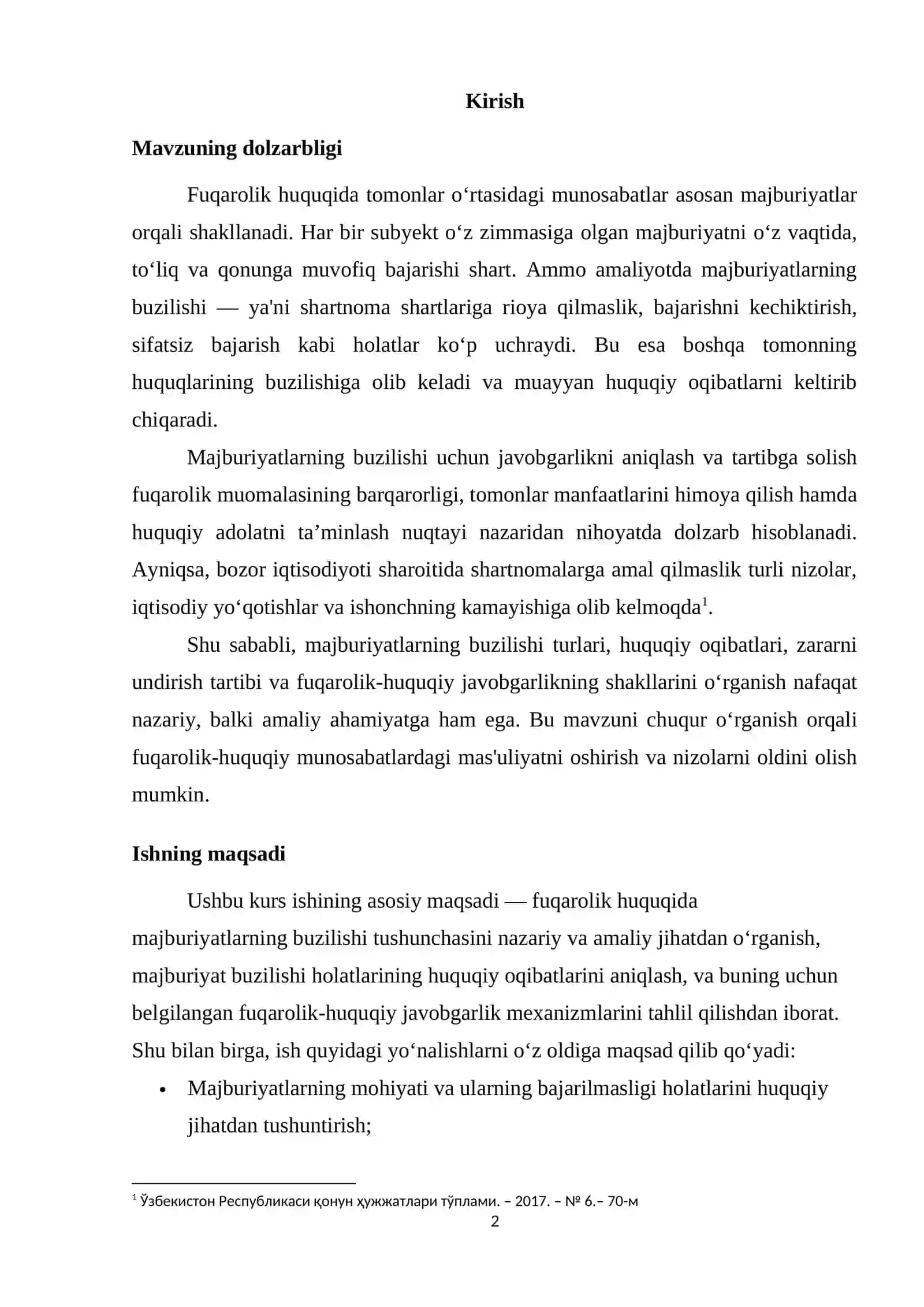 Majburyatlarning buzilishi va buning uchun javobgarlik Kurs ishi 2
