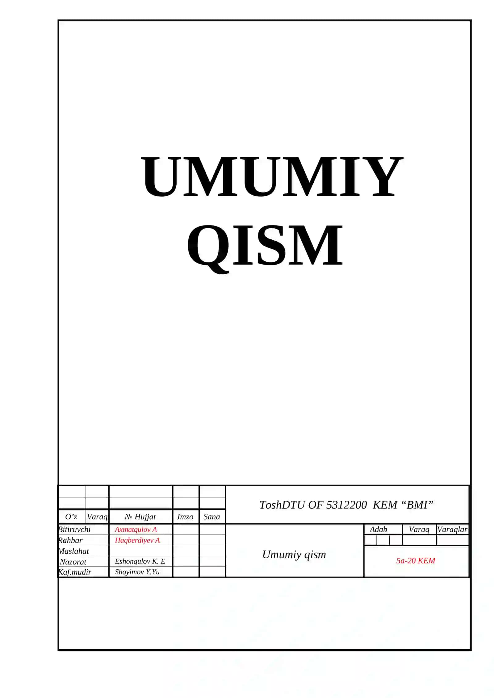 ToshDTU OF 5312200 KEM “BMI” 2
