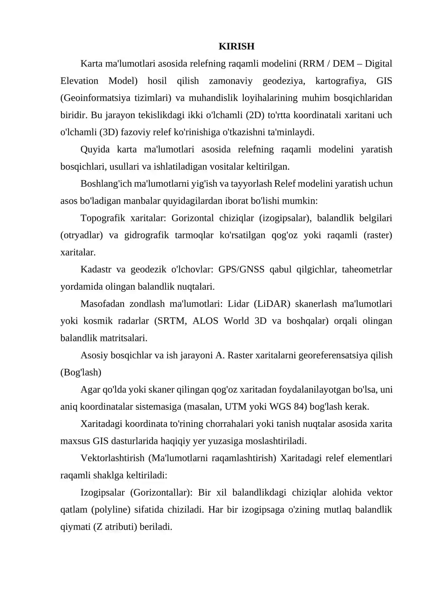 KARTA MA’LUMOTLARI ASOSIDA RELEFNING RAQAMLI MODELINI HOSIL QILISH. 2