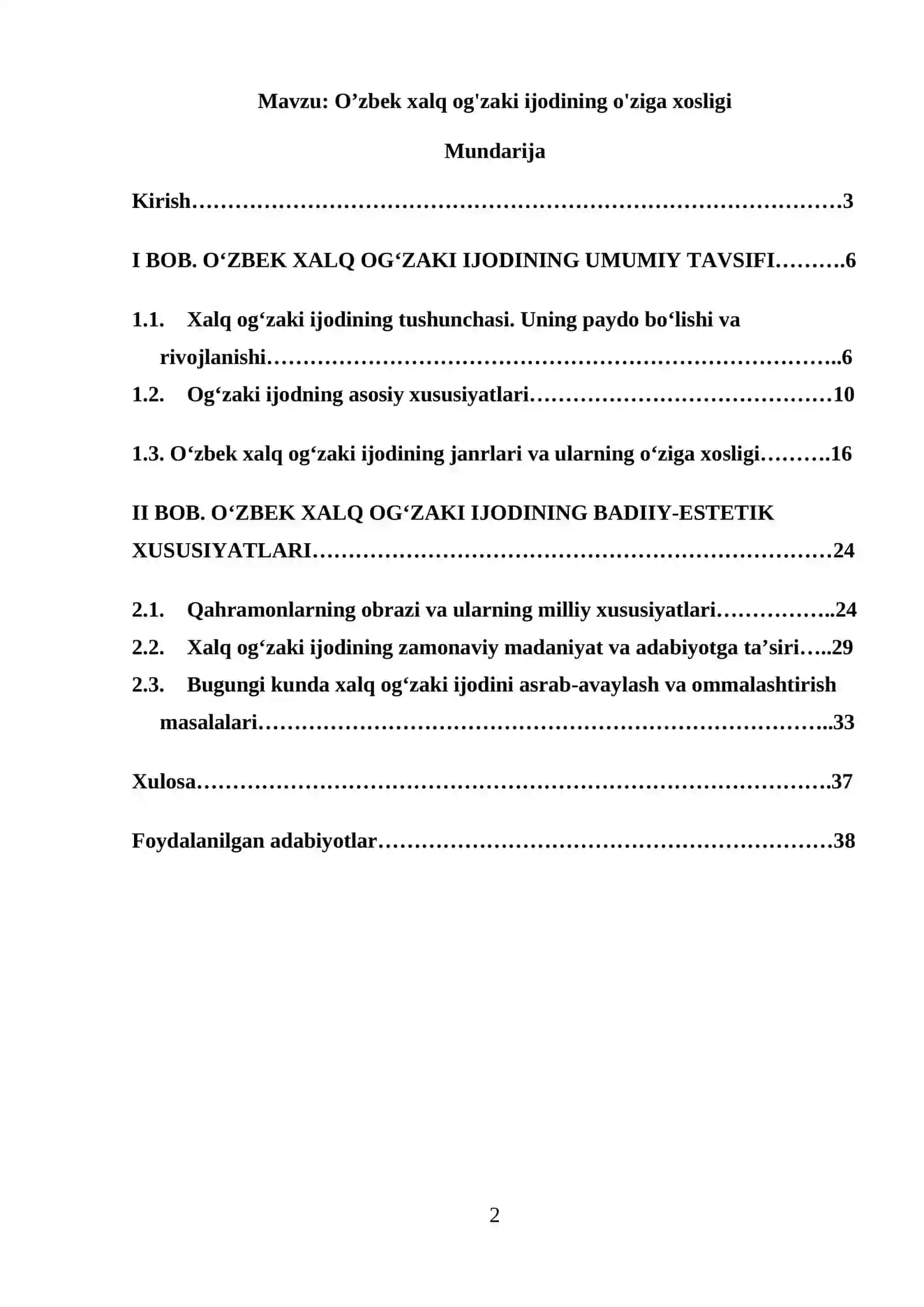 O’zbek xalq og'zaki ijodining o'ziga xosligi 2