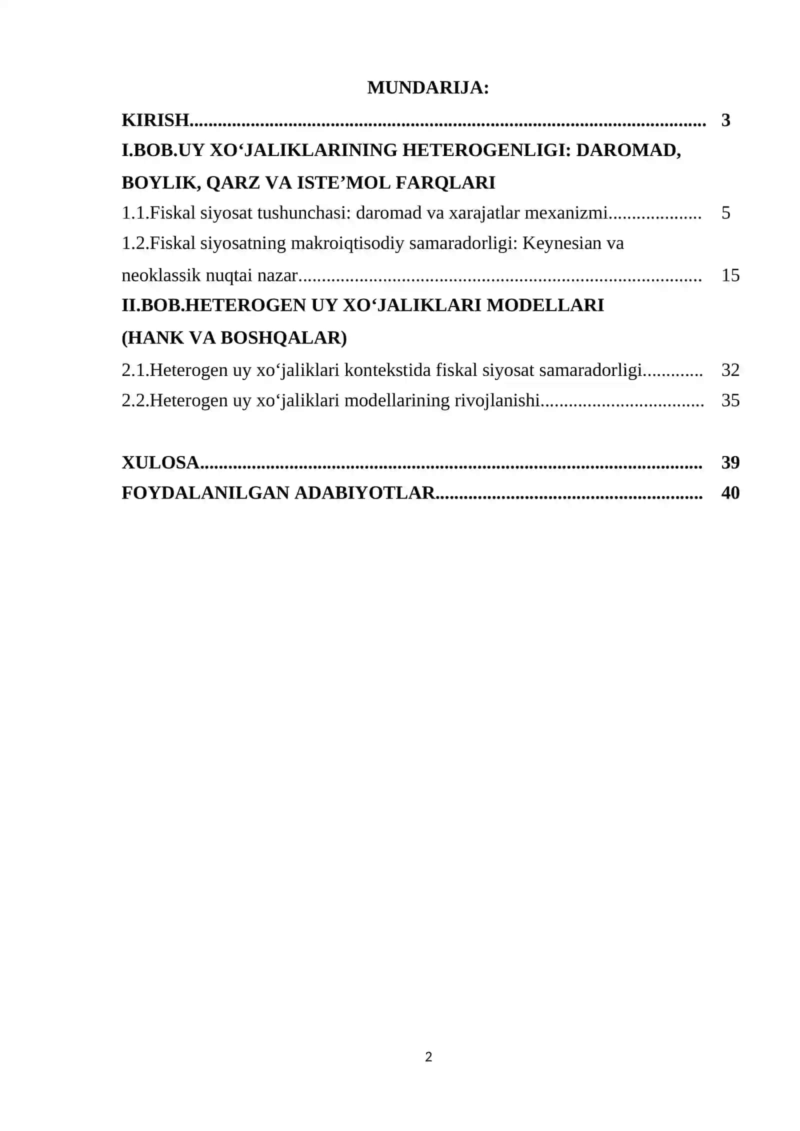 HETEROGEN UY XO'JALIKLARI MODELLARI VA FISKAL SIYOSAT EFFEKTI 2