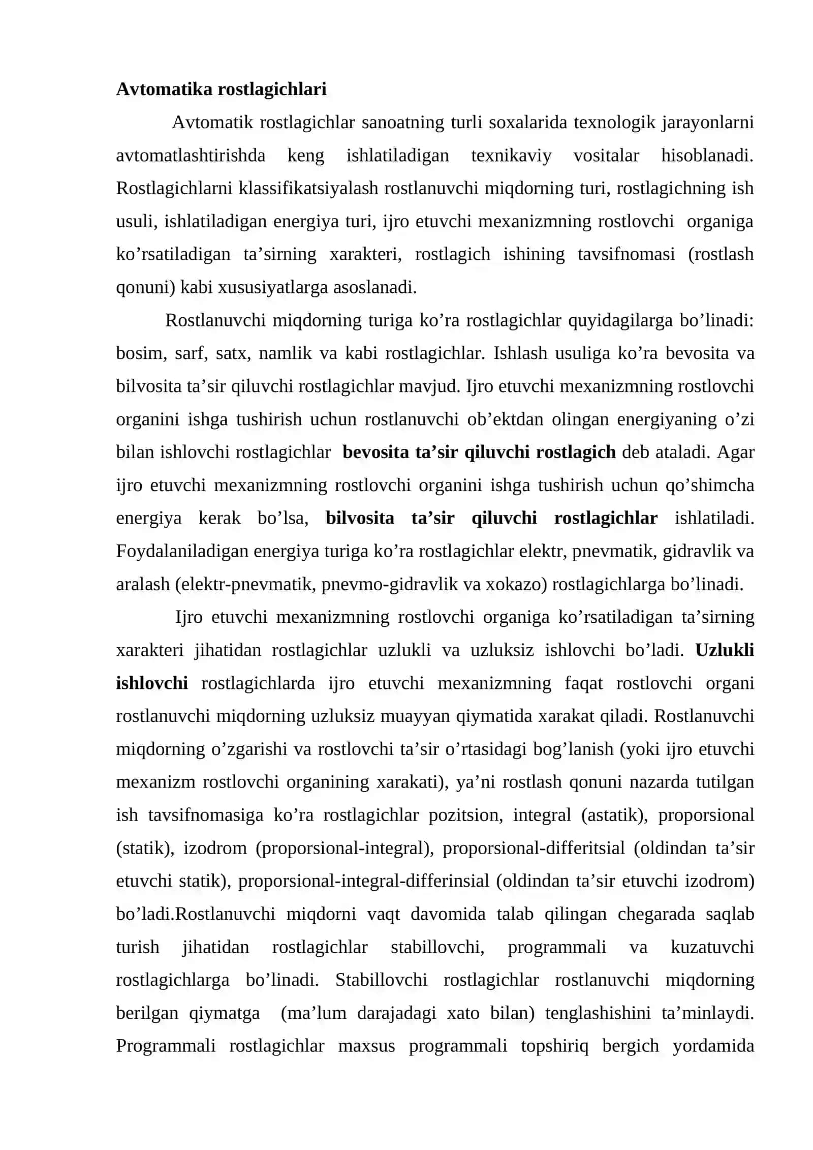 mustaqil ish Rostlagichlarning sozlash jarayonida yuzaga keladigan xatoliklarni bartaraf etish 2