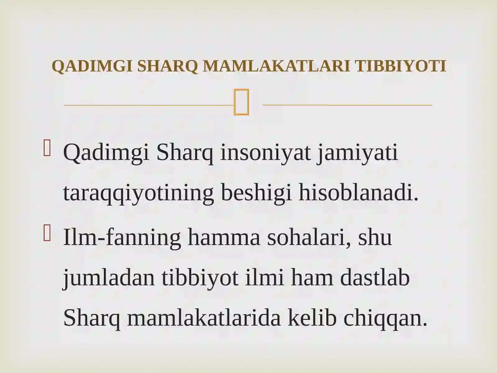 QADIMGI SHARQ MAMLAKATLARI TIBBIYOTI 2