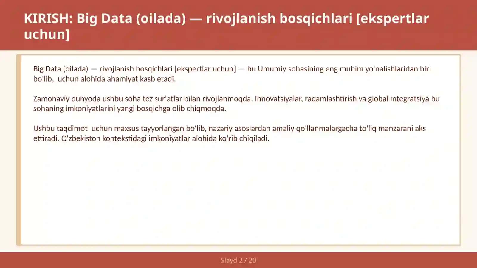 Big Data (Oilada) - Rivojlanish Bosqichlari [Ekspertlar Uchun] 2
