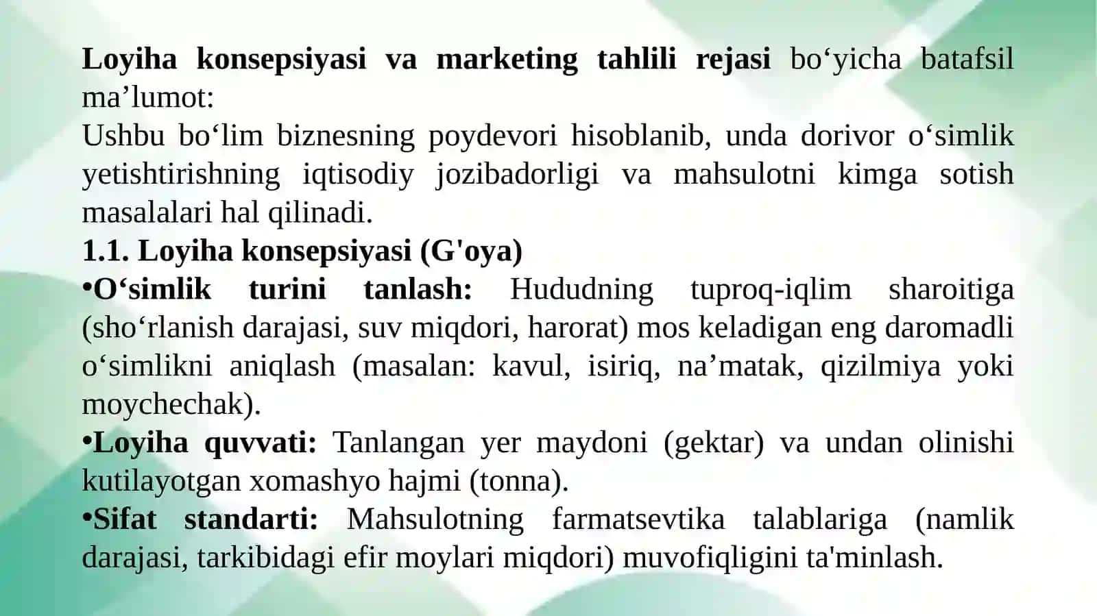 Hisoblash texnologik kartasi va biznes reja tuzish. 2