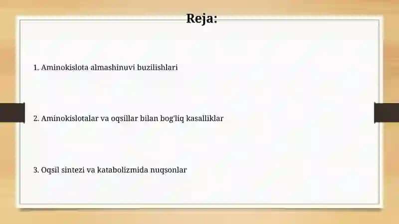 Aminokislotalar va oqsillar bilan bogʻliq boʻlgan kasalliklar 2