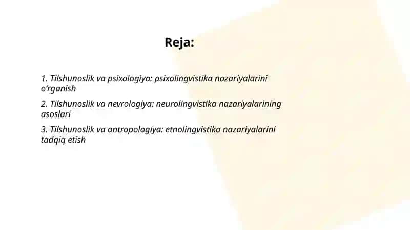 Tilshunoslikning boshqa fanlar bilan aloqalari yuzasidan nazariyalarni oʻrganish 2