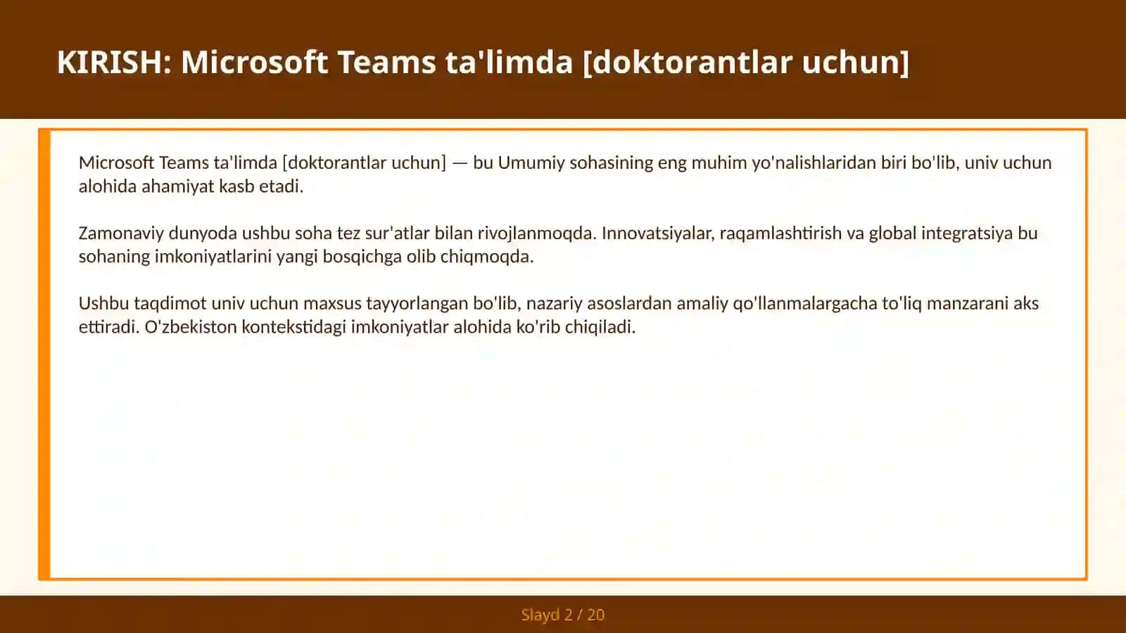 MICROSOFT TEAMS TA'LIMDA [DOKTORANTLAR UCHUN] 2