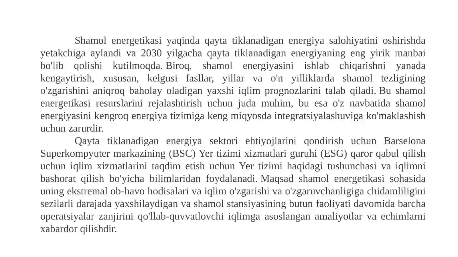 Shamol iqlim xarakteristikalari bo‘yicha yer usti meteorologik va xalqaro ma’lumotlar bazalari 2