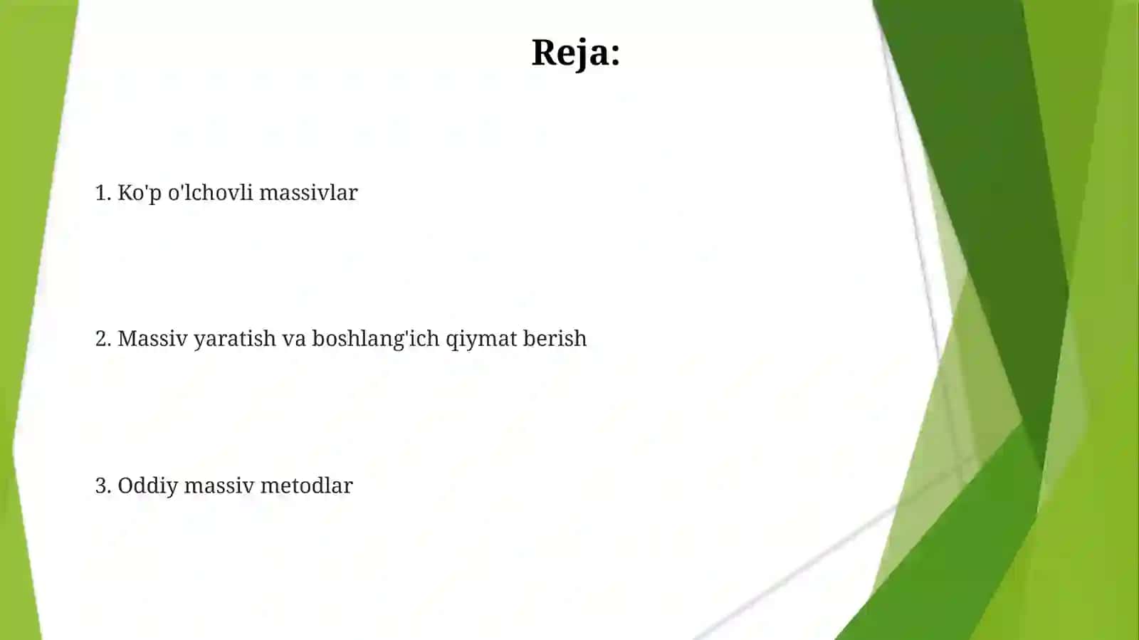 Array ma'lumotlarni tuzilmasi va uning metodlari 2
