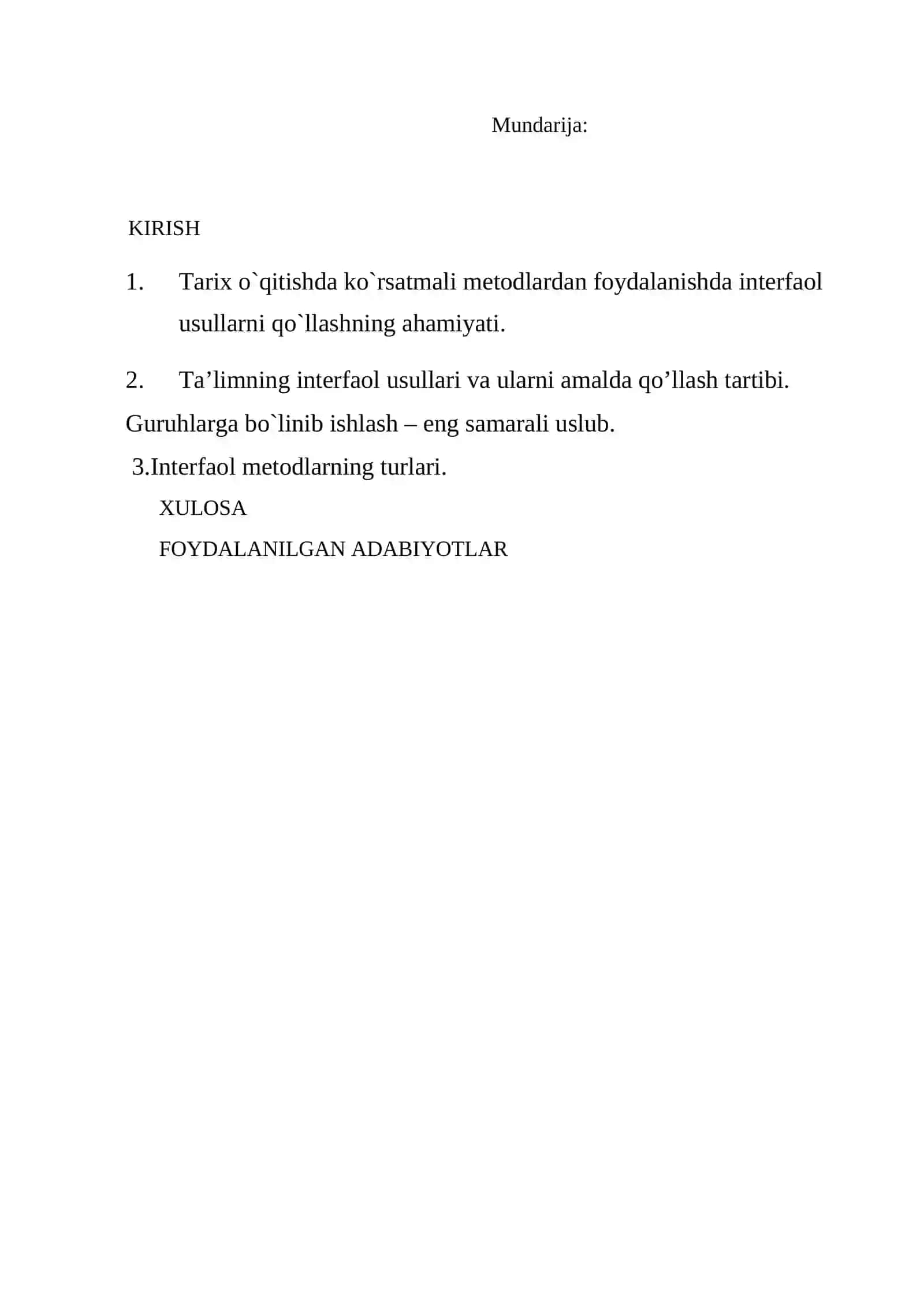 O‘ZBEKISTON TARIXI DARSLARINI TASHKIL ETISHDA INTERFAOL USULLAR 2