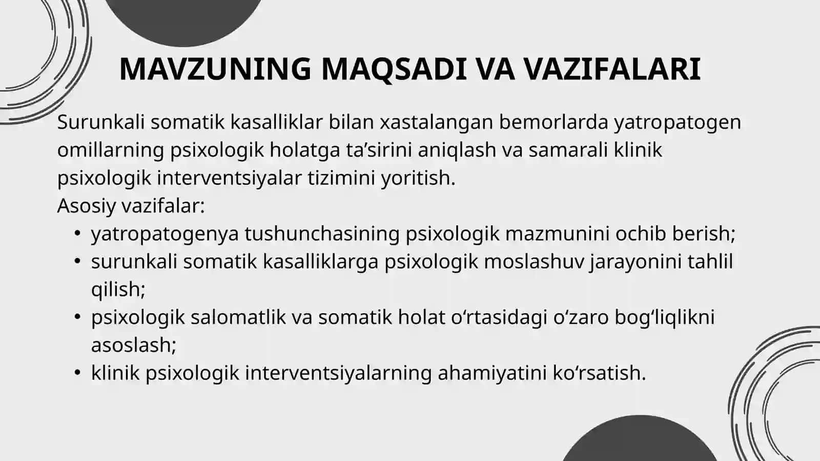 YATRO POTOGENYA SURUNKALI SOMOTIK KASALLIKLARI BILANXASTALANGANBEMORLARPSIXOLOGIYASI KLINIK PSIXOLOGIK ENTERVETSIYA TIZIMI 2