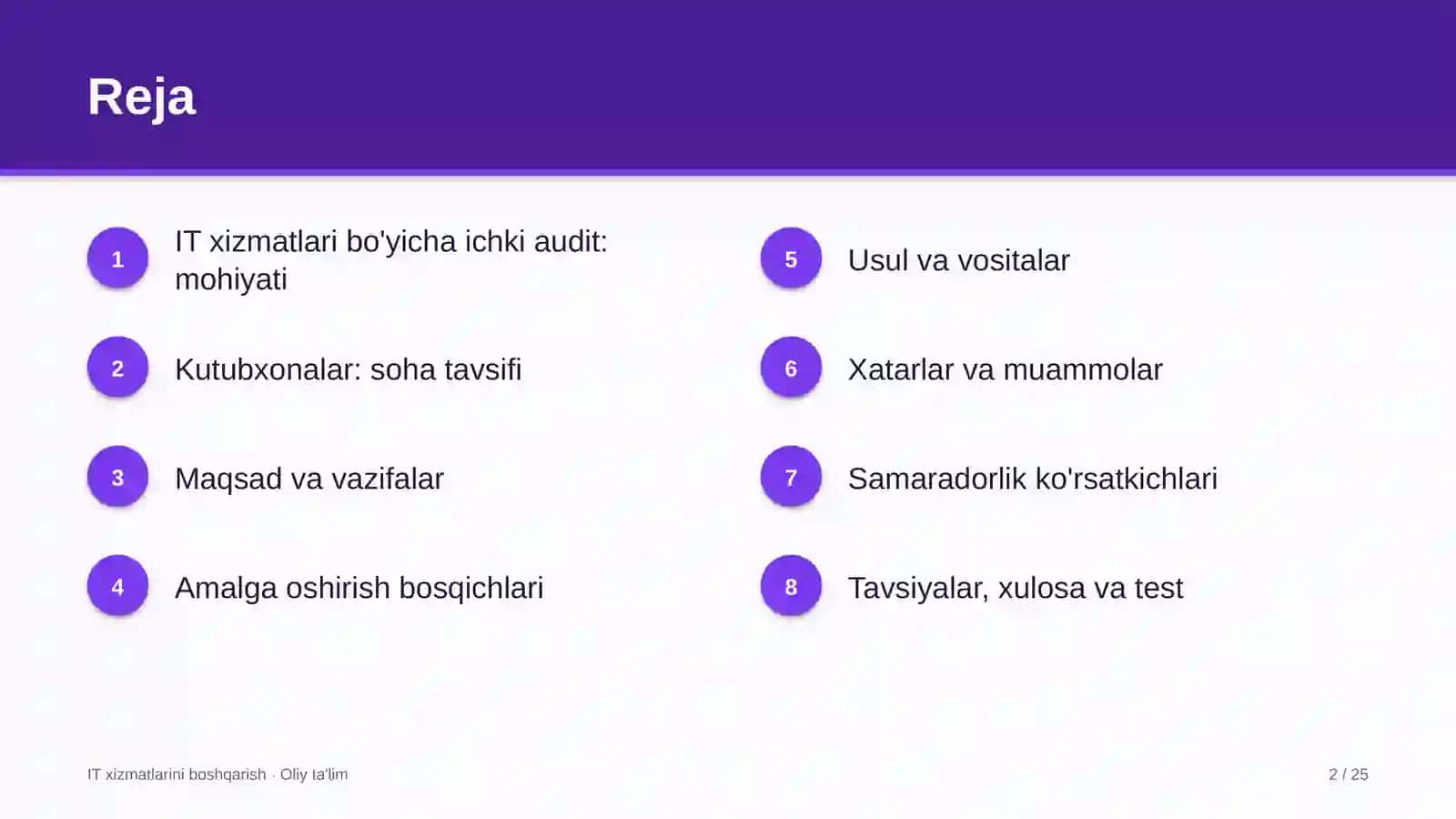 Kutubxonalarda axborot texnologiyalari xizmatlari bo'yicha ichki auditni o'tkazish 2