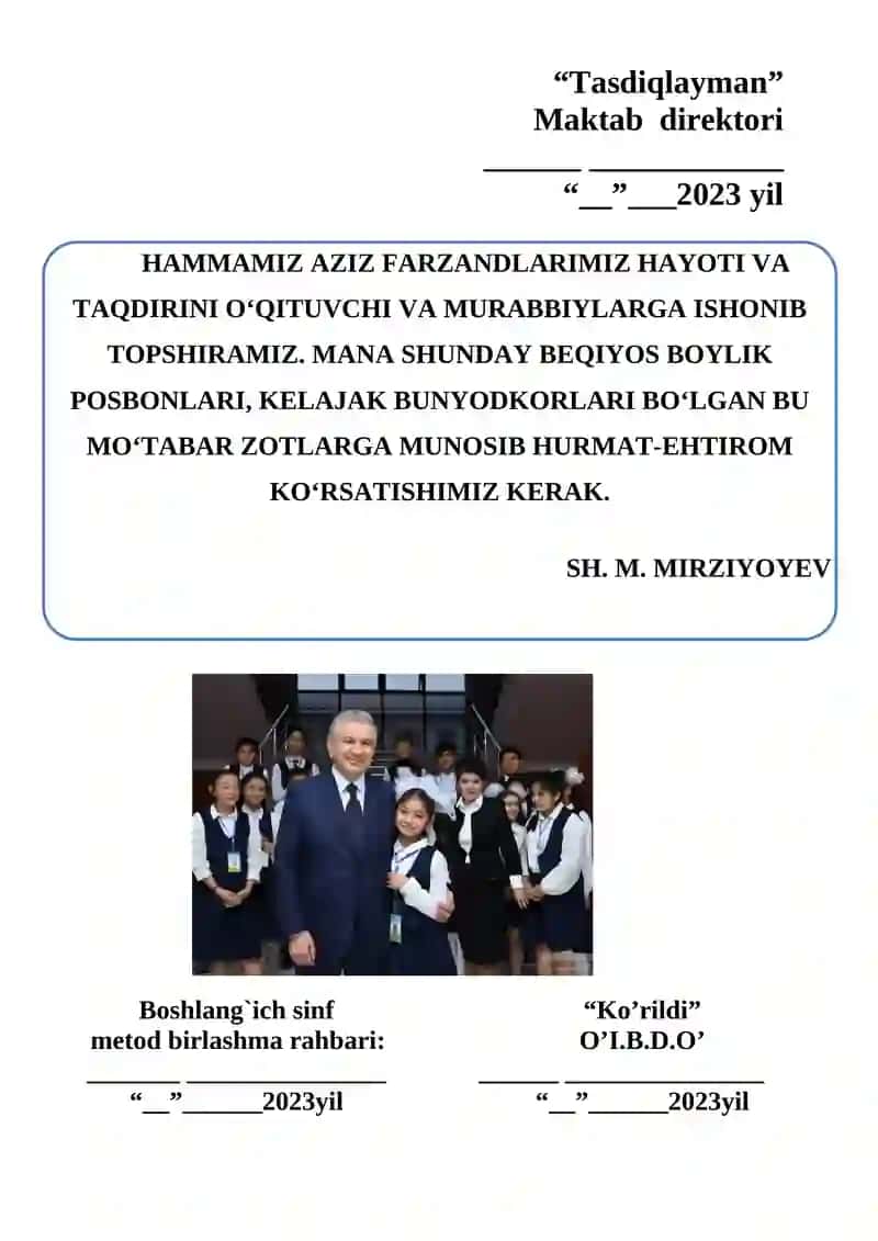 1-SINF ALIFBE FANIDAN TAQVIM REJA 2