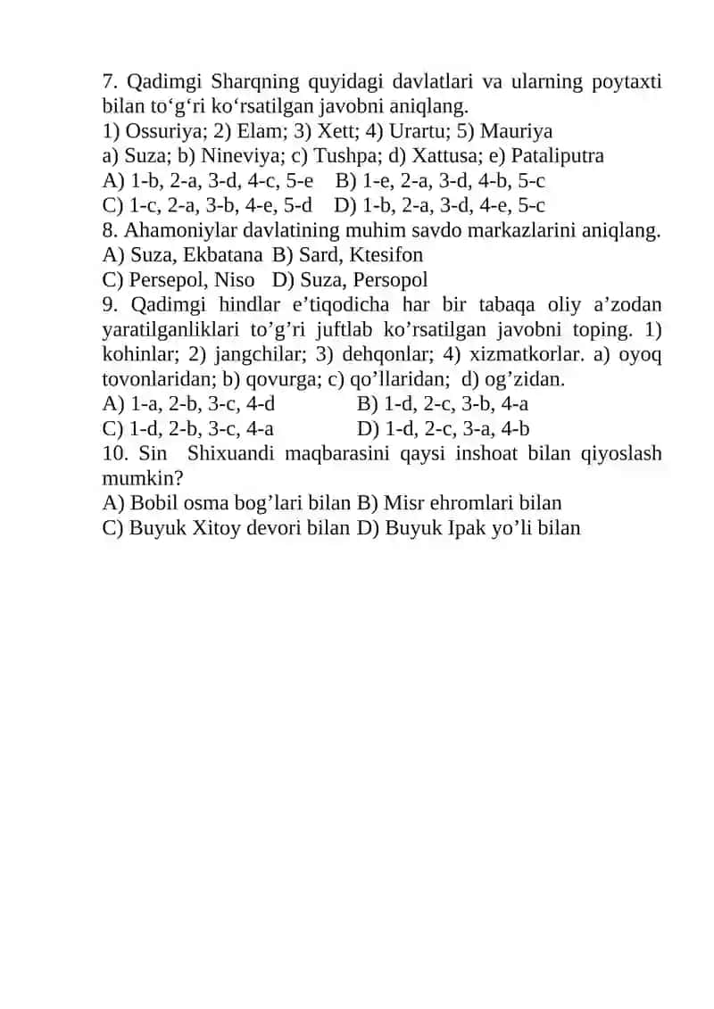 6-sinf tarix test 2