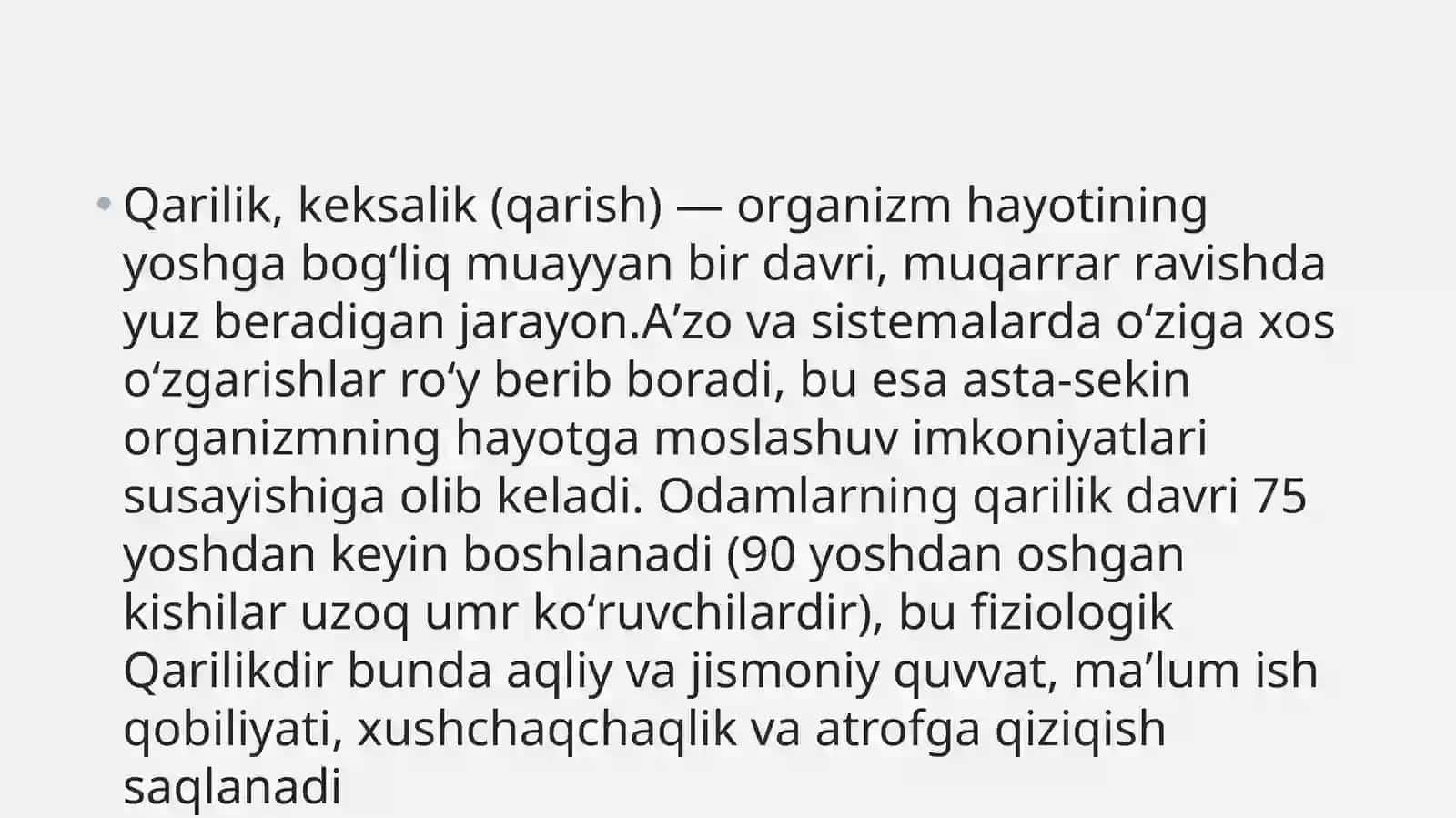 Keksalik va qarish. 2