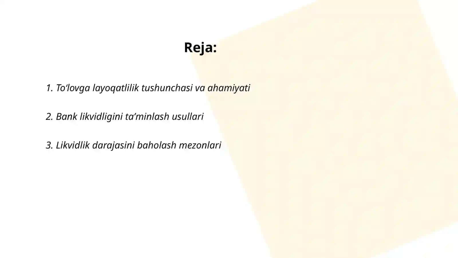 Tijorat banklarining toʻlovga layoqatligi va likvidligi 2